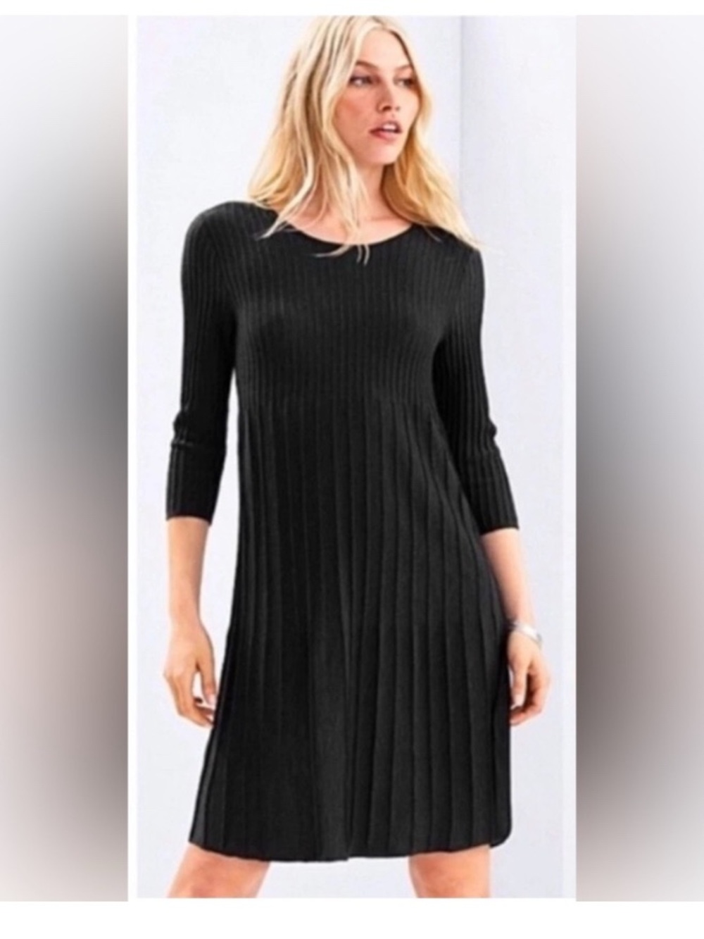 Eileen Fisher Black Ribbed Midi Swing Dress
